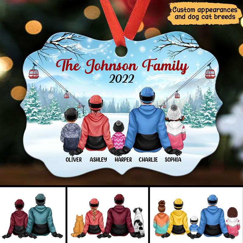 Winter Family Sitting In Snow Personalized Christmas Ornament