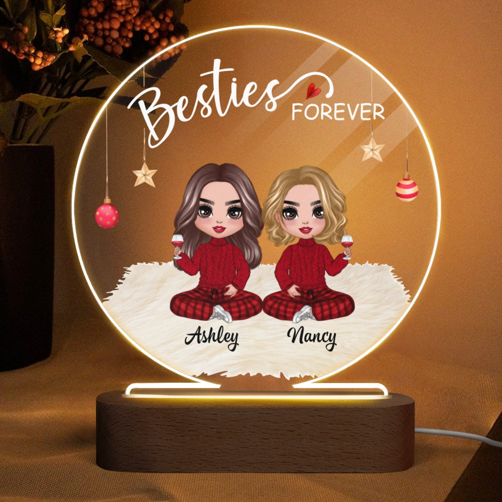 Doll Besties Christmas Checkered Pants Personalized Circle Acrylic Plaque LED Night Light