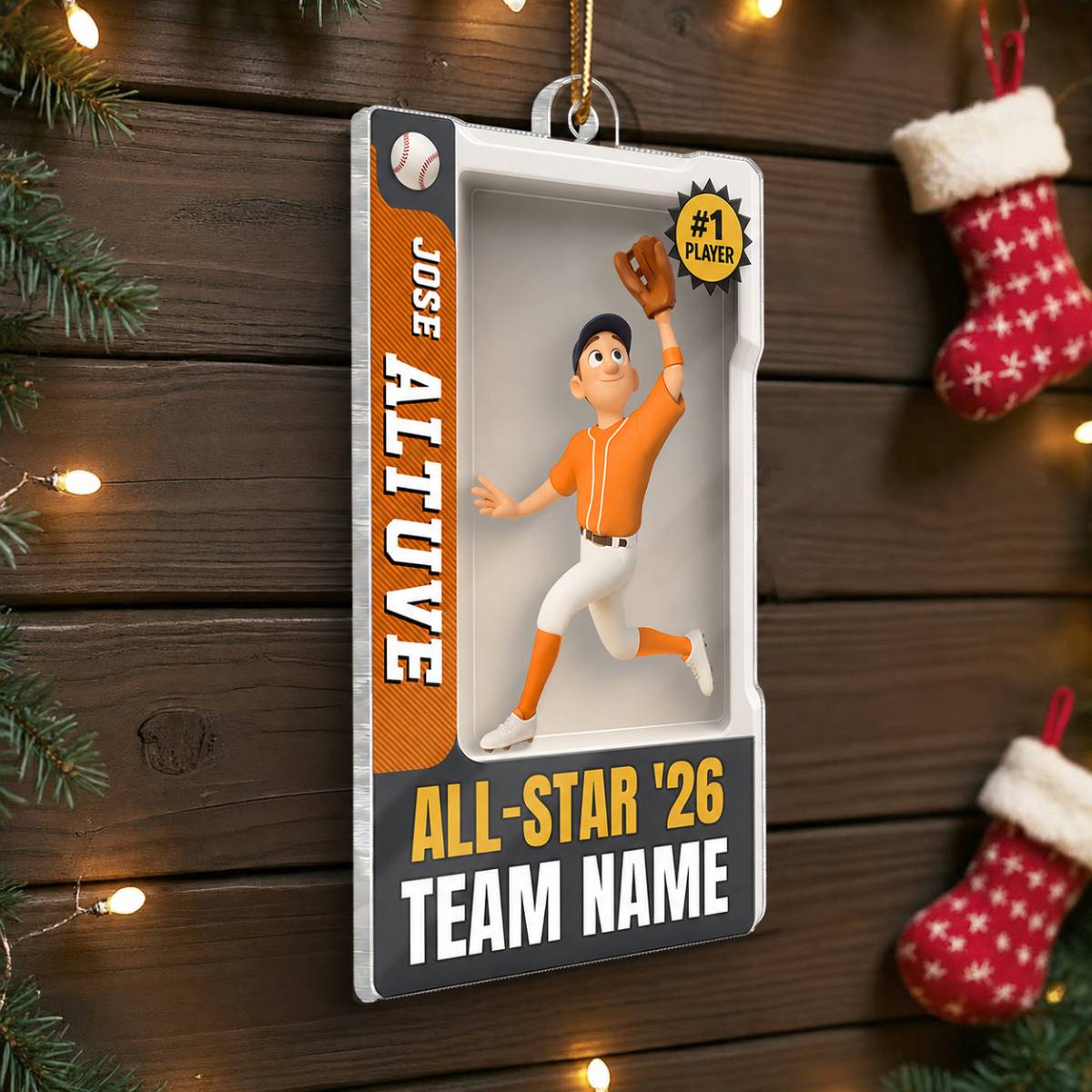 Baseball Player 3D Effect Action Figure - Personalized Acrylic Ornament - Christmas Gift for Son, Grandson
