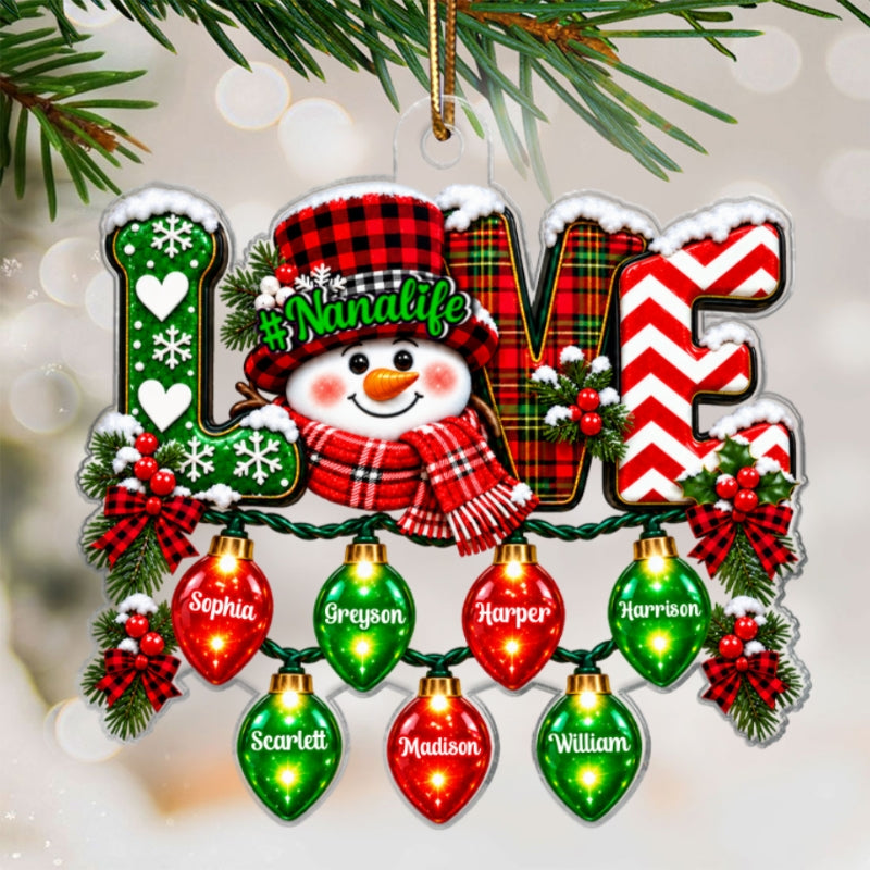 LOVE Grandma Life Snowman 2D Flat - Personalized Acrylic Ornament - Christmas Gift For Grandma