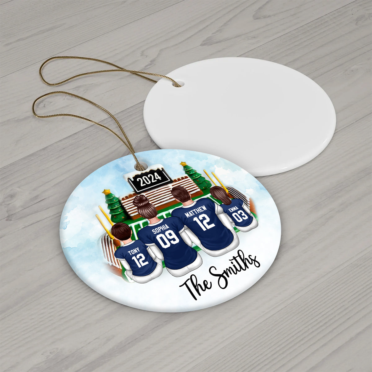 Football Family Watching Game Ballpark Sport Lover Personalized Ceramic Ornament