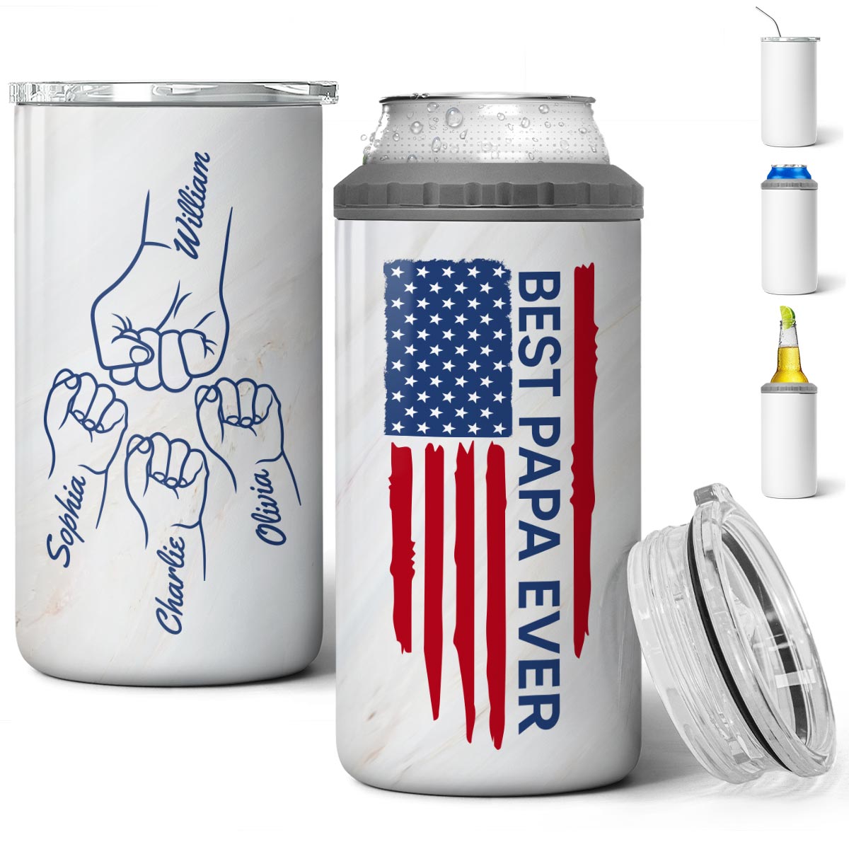 Best Papa Ever Gift For Grandpa Nation Flag Fist Bumps Outline Personalized 4-in-1 Can Cooler