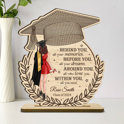 Behind You All Your Memories Graduation Gift Personalized Standing Wooden Plaque