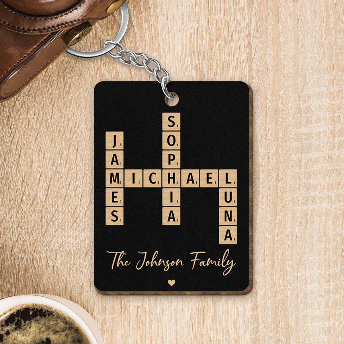 Family Crossword Puzzle Art Created In A Moment, Treasured Forever Personalized Wooden Keychain