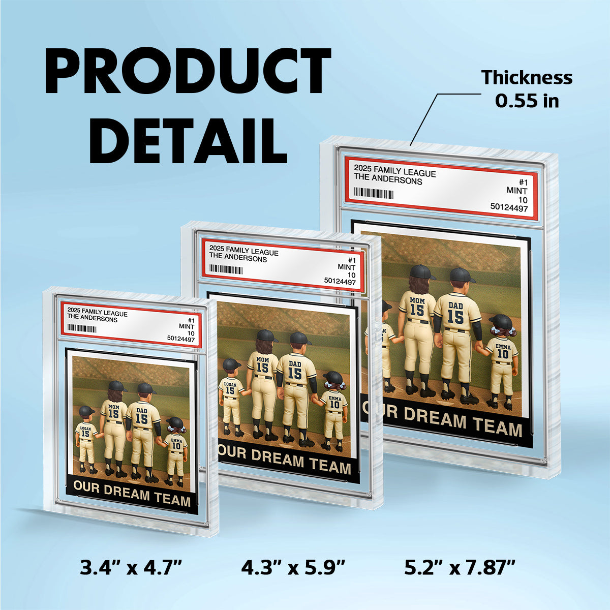 Baseball Family Couple & Kids Trading Card Style Personalized Acrylic Block Plaque