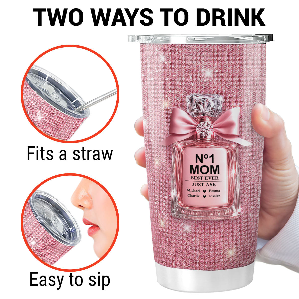 3D Effect Perfume MOM No 1 Best Ever Just Ask Personalized Tumbler, Gift For Mom