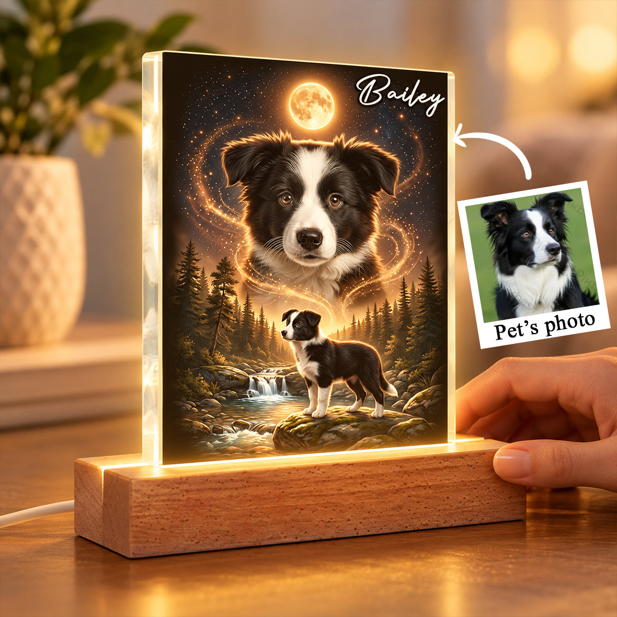 Dog Howling to the Moon - Personalized Acrylic Block LED Night Light - Gift for Dog, Cat Lovers, Pet Memorial Gift, Christmas Gift for Her, for Him