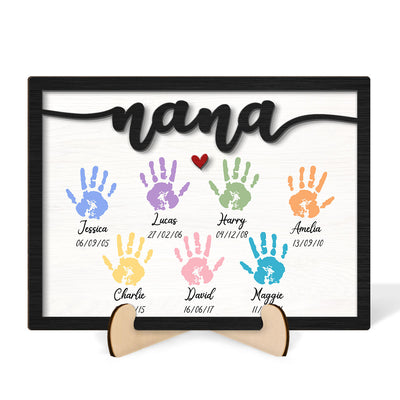 Grandma Mom Colorful Handprints Personalized 2-layer Wooden Plaque