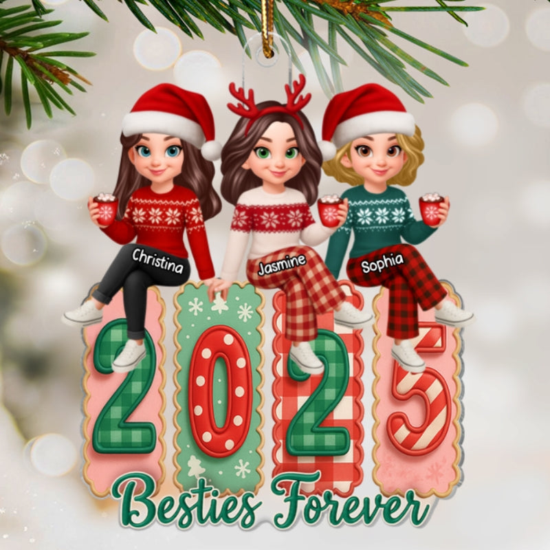 Besties Forever Coquette Style 2025 - Personalized Acrylic Ornament - Christmas Gift for Besties