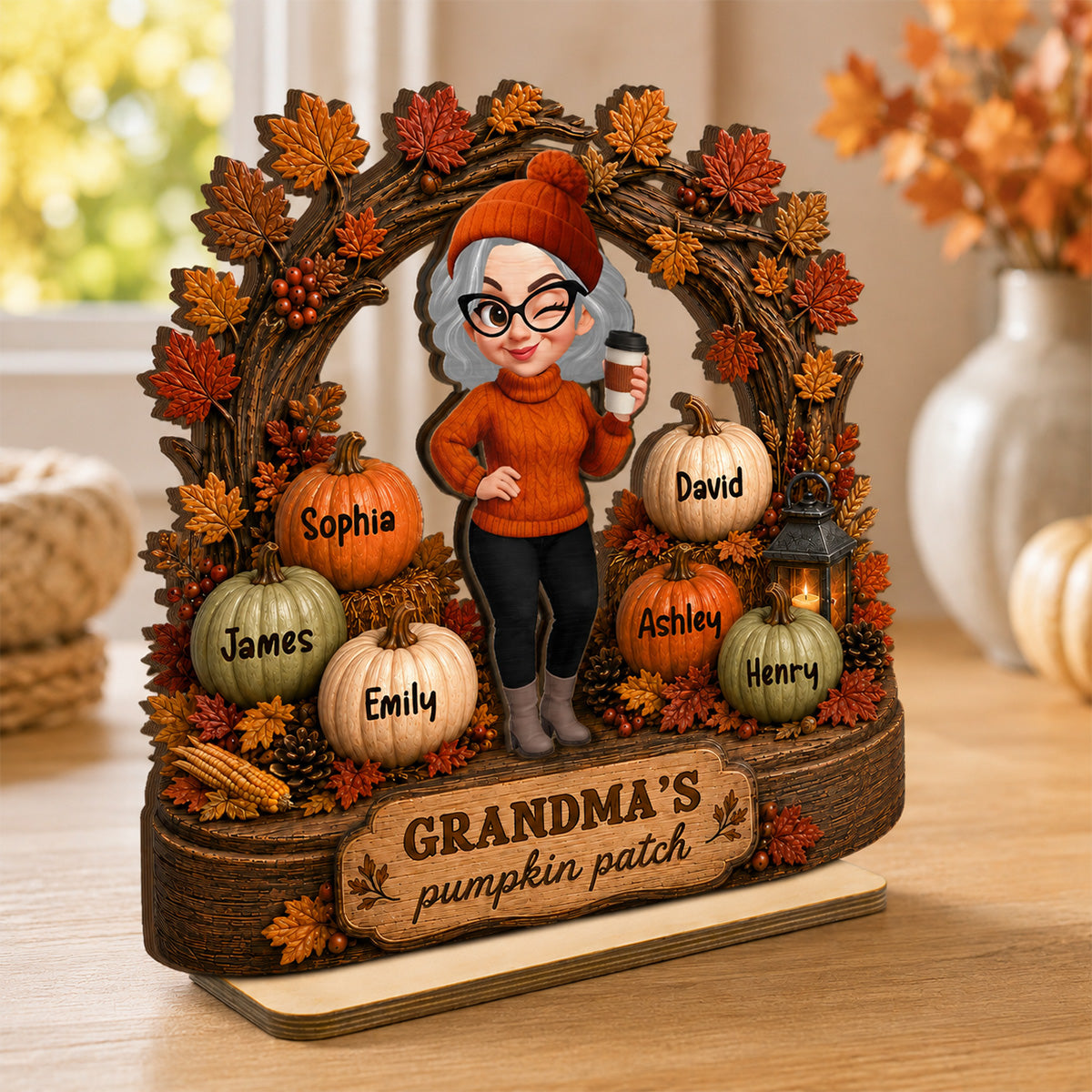 Grandma's Pumpkin Patch Fall Tree Arch - Personalized 2-Layered Wooden Plaque - Cozy Fall Decor for Grandma