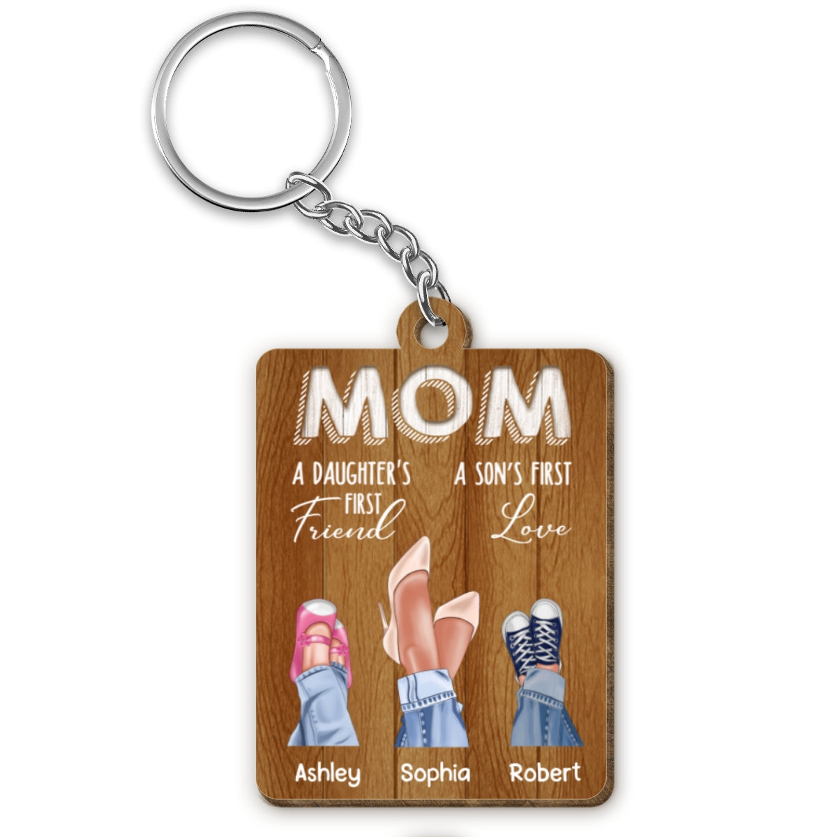 Mom Daughter First Friend Son First Love Personalized Wooden Keychain
