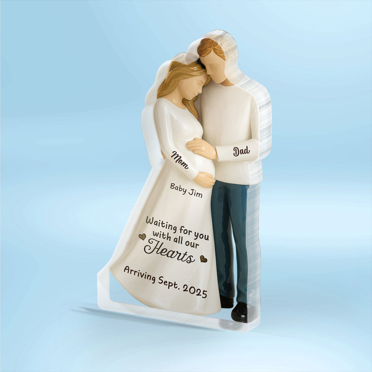 Waiting For You With All Our Hearts 3D Effect Couple Expecting Baby Personalized Acrylic Flat Block Plaque, Baby Shower Gift For Parents-to-be