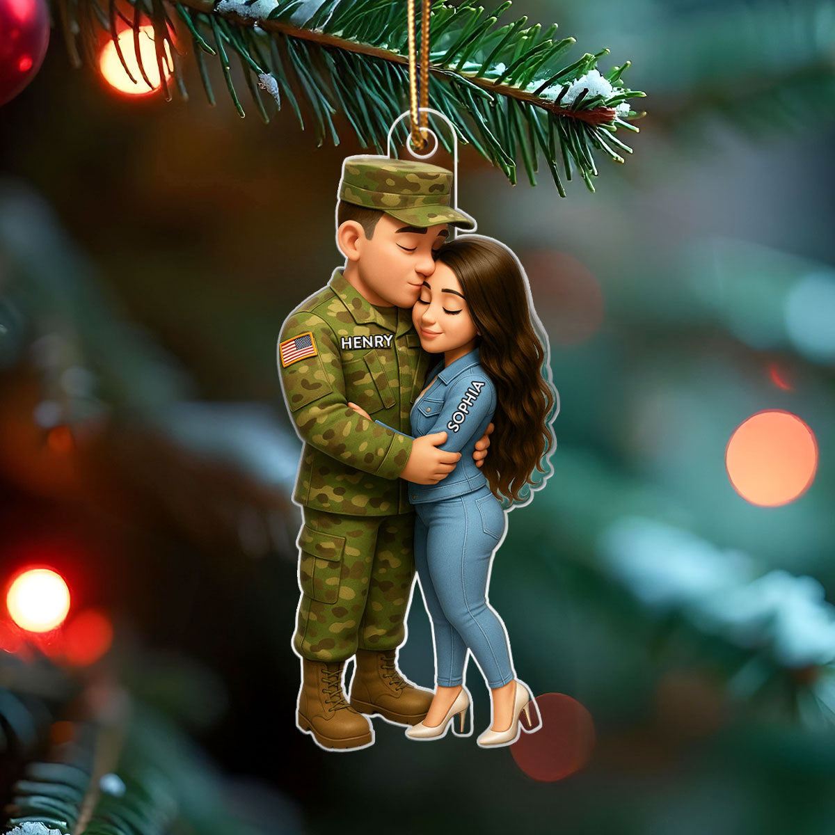 Army Hugging Couple - Personalized Acrylic Ornament - Perfect Christmas Gift For Couple, For Him, For Her