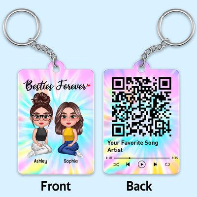 Pretty Doll Besties Sisters Tiedye Background Favorite Song Scannable QR Code Personalized Acrylic Keychain