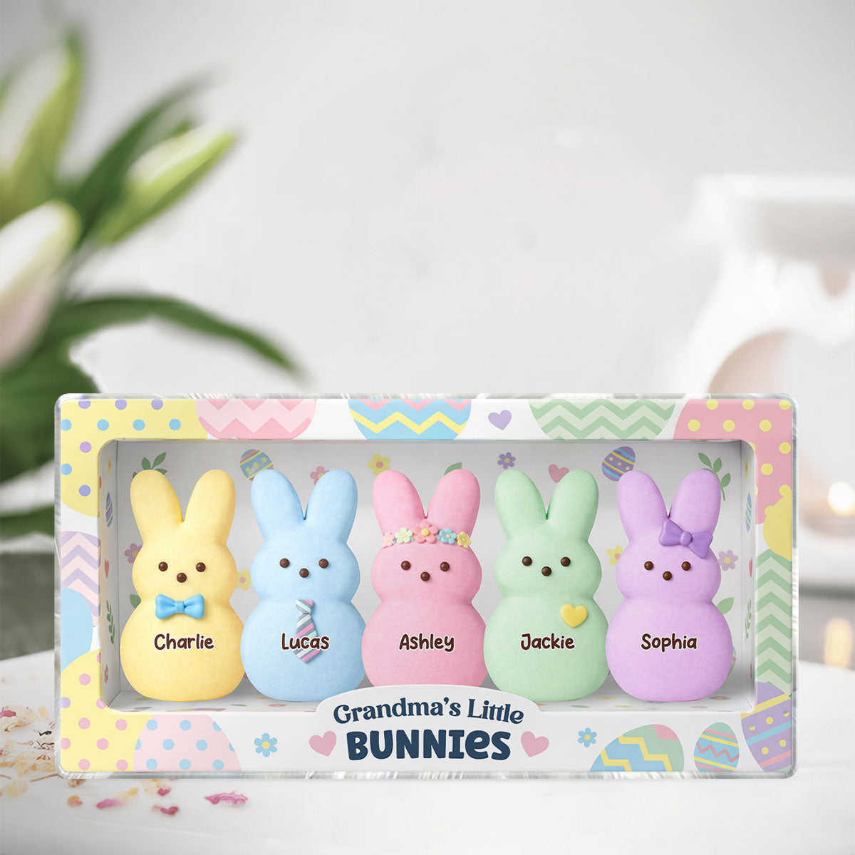 Grandma's Little Bunnies Custom Grandkids Names - Personalized Acrylic Block Plaque - Easter Decor Gift for Grandma, Mom