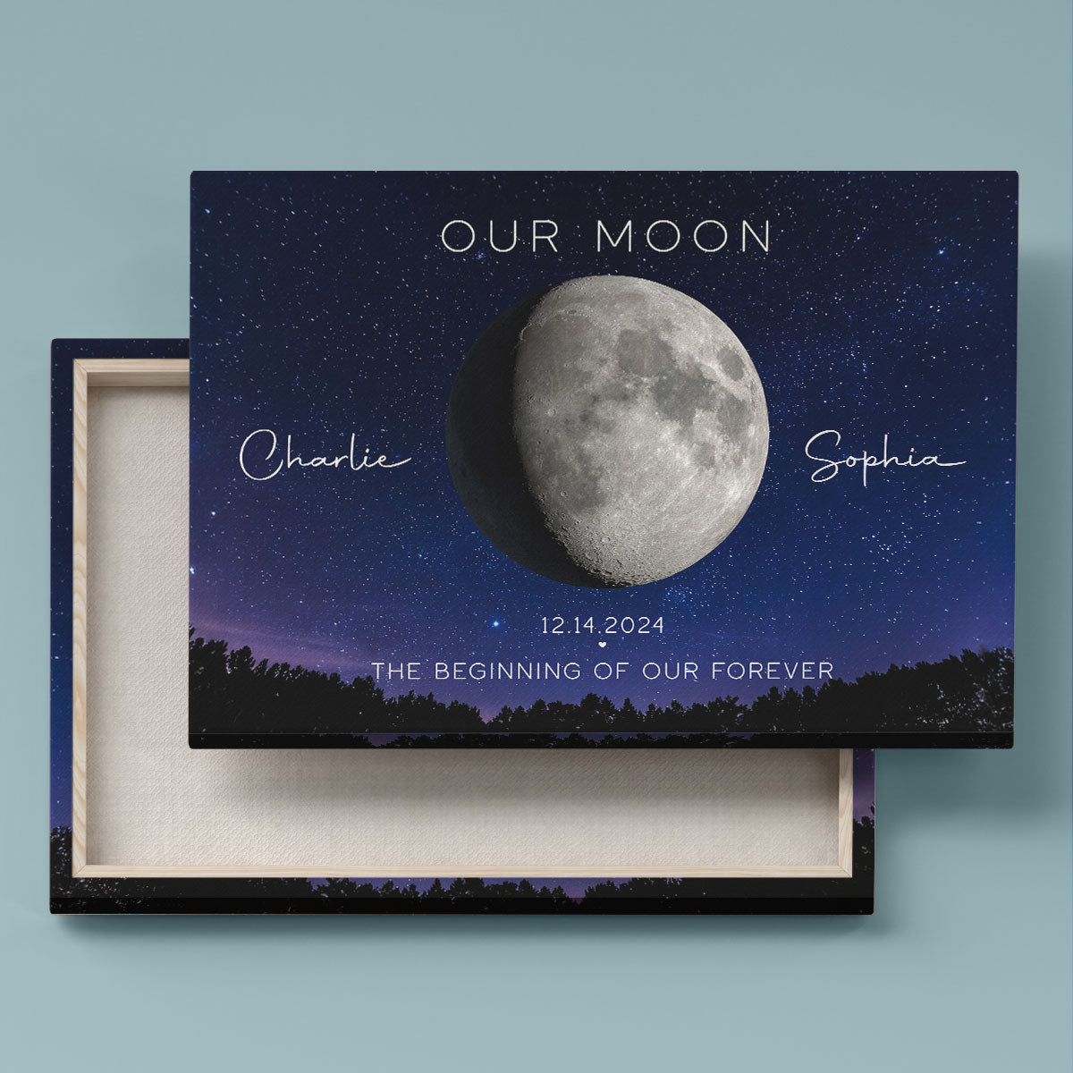 Our Moon Couple Gift Moon Phase Art Anniversary Gift For Wife, Gift for Husband Wedding Gift Personalized Canvas