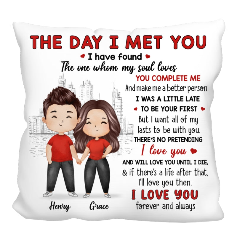 Watercolor Couple The Day I Met You Gift For Him For Her Personalized Pillow