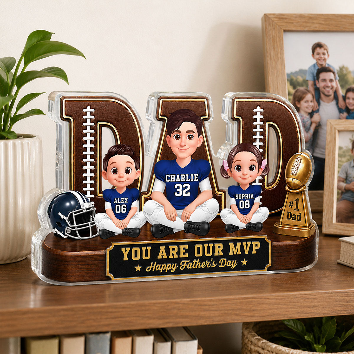 American Legend Football Family Daddy's Dream Team - Personalized Acrylic Block Plaque - Father's Day Gift For Dad, Husband