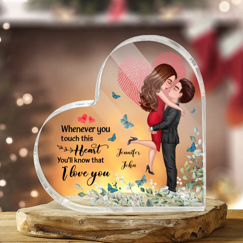 Whenever You Touch This Heart Couple Personalized Acrylic Heart Plaque