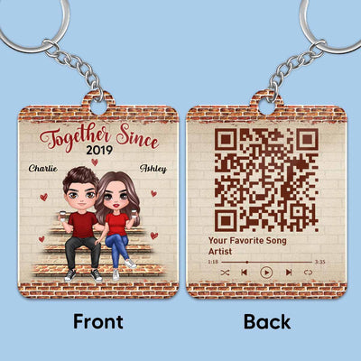 Brick Background Doll Couple Favorite Song Scannable QR Code Personalized Acrylic Keychain