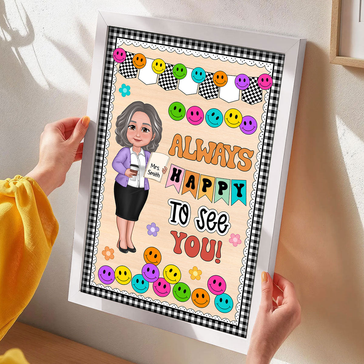 Teacher Happy To See Your Face Personalized Poster, Classroom Decoration, Back To School Poster
