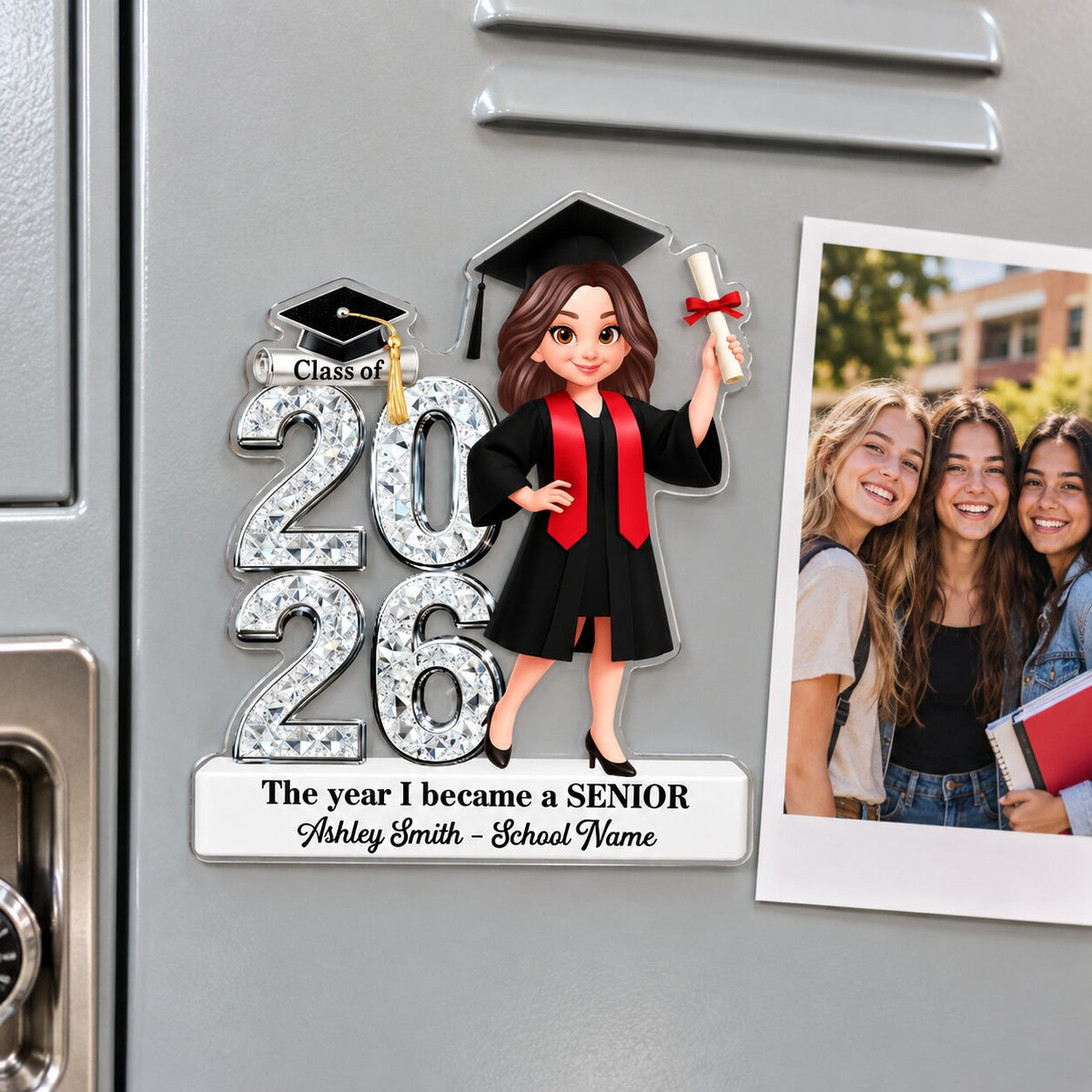 The Year I Became A Senior - Personalized Acrylic Fridge Magnet - Christmas Gift For Seniors, Daughter, Son, Granddaughters, Grandsons