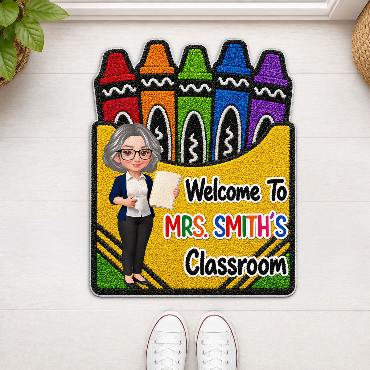 Teacher Welcome To Classroom Crayon Box - Personalized Doormat - Back To School Gift For Teacher, Classroom Decor