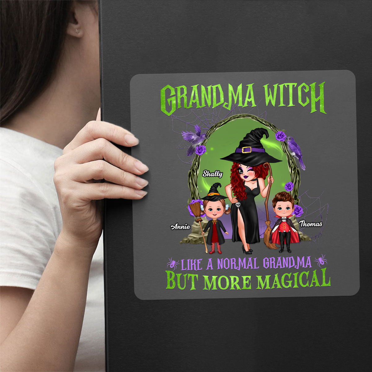 Purple And Green Pretty Grandma Halloween Personalized Decal, Halloween Decor