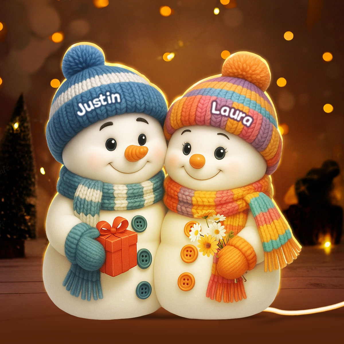 Snowman Couple Hugging - Personalized Light Box - Heartwarming Christmas Gift for him, Gift for her