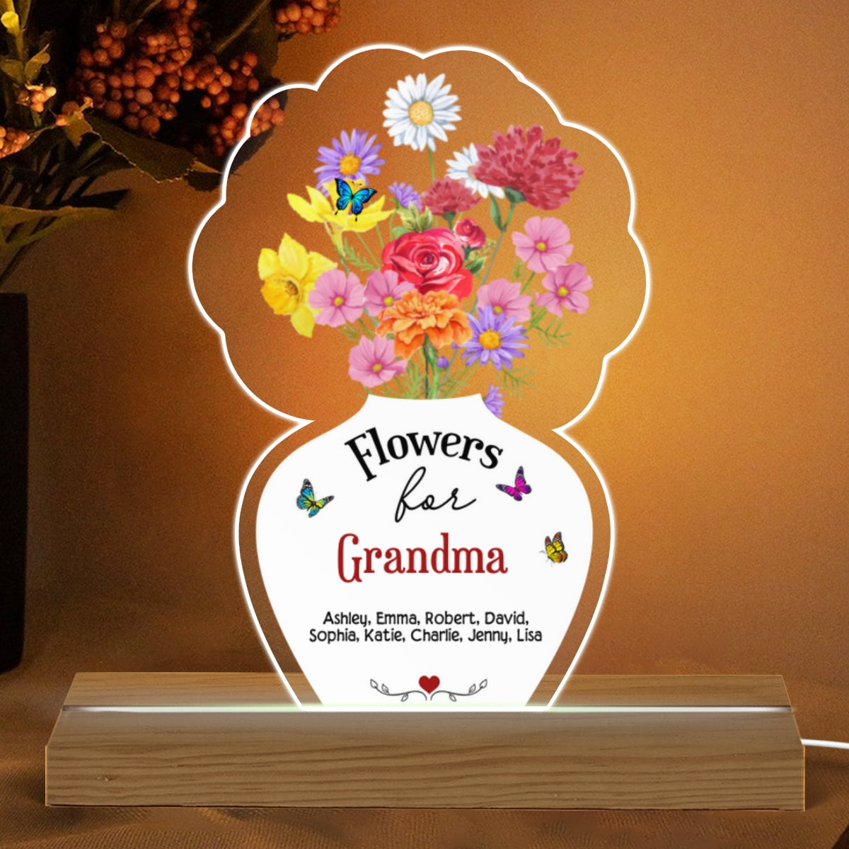 Flowers For Mom Grandma Personalized Acrylic Custom Shape LED Night Light