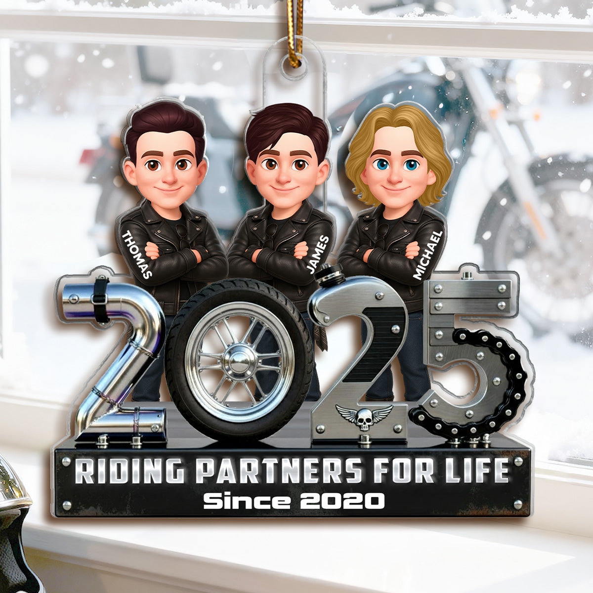 3D Effect Biker Couple Friends Riding Partners For Life Christmas - Personalized Acrylic Ornament - Gift For Bikers Couple, Friends