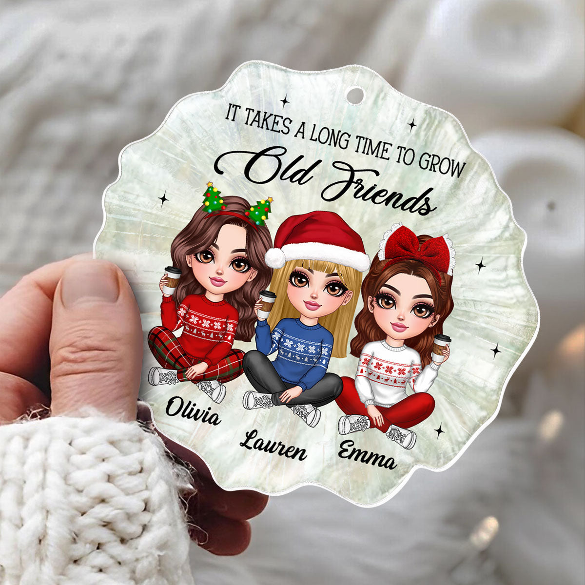 Pretty Girls Seashell Pearl Pattern Besties Sisters Personalized Acrylic Ornament