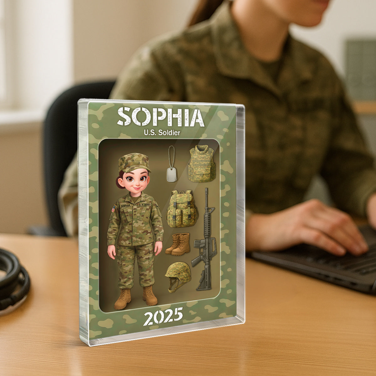 Army Action Figure 3D Effect - Personalized Acrylic Block - Special Christmas Gift For The Brave Soldier