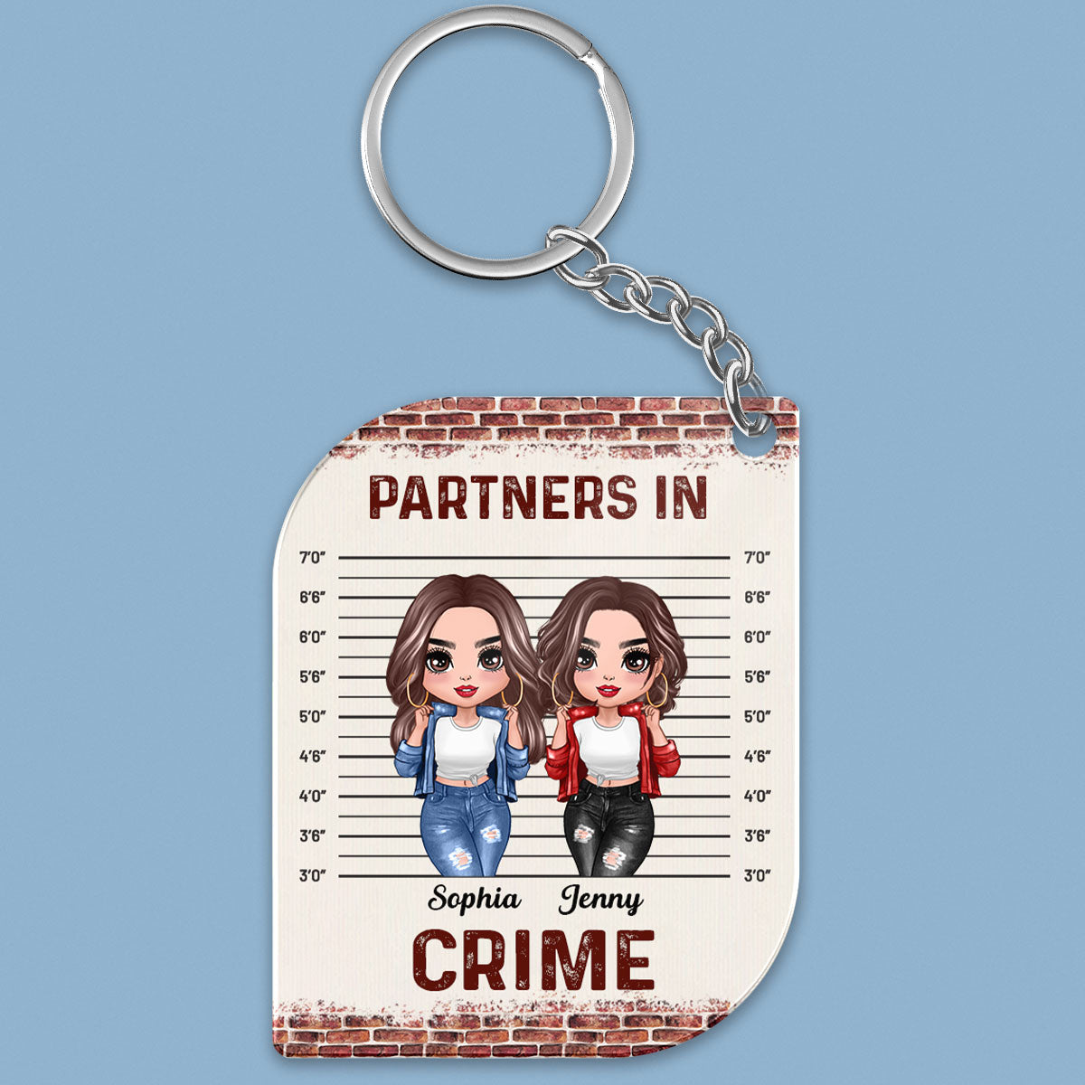 Partners In Crime Cool Doll Besties Mugshot Personalized Acrylic Keychain