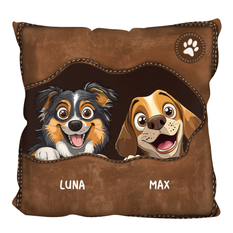 Peeking Dog From The Inside Personalized Pillow, Leather Effect, Gift for Dog Mom Dog Dad