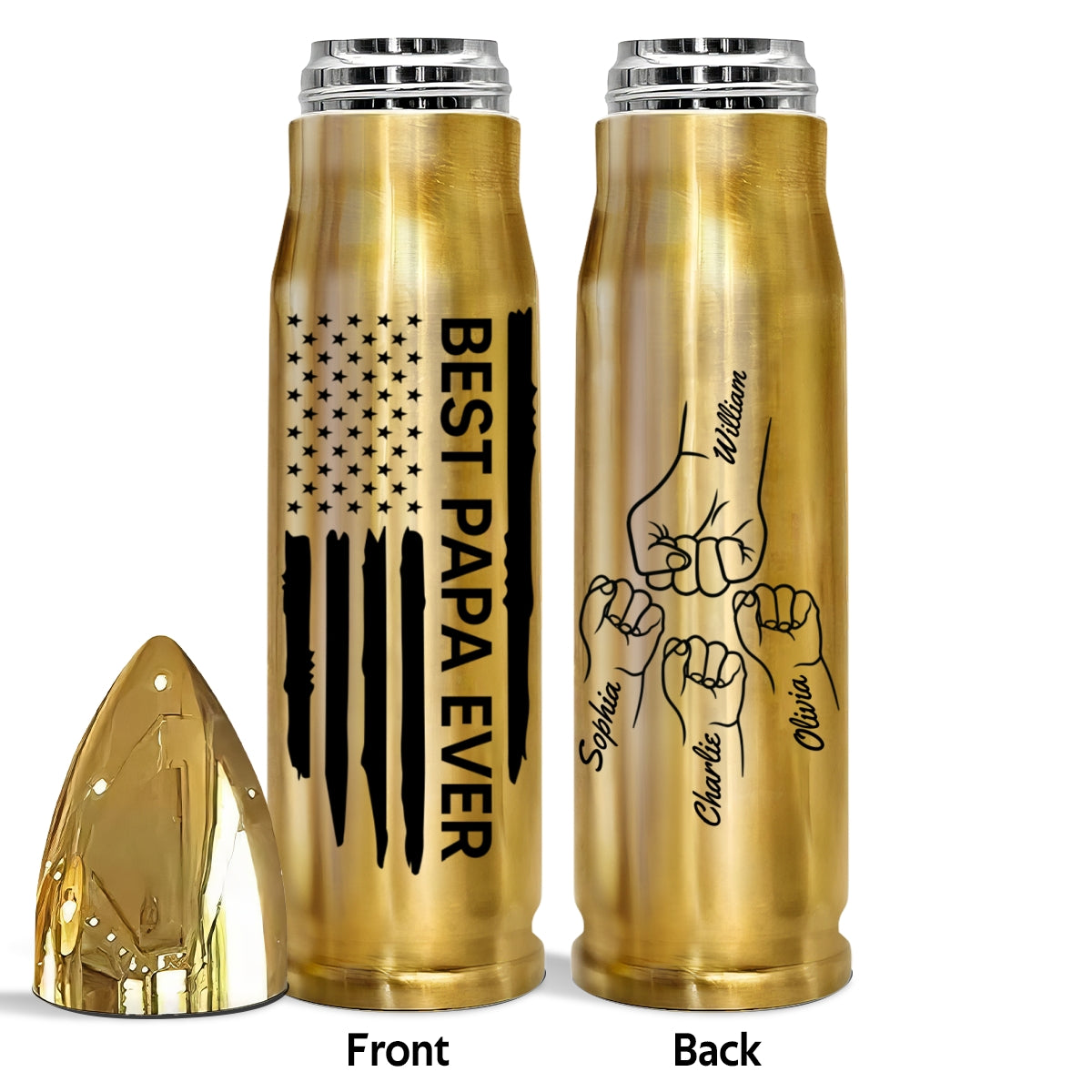 Best Dad Papa Grandpa Ever Fist Bump Outline Nation Flag Independence Day 4th Of July Gift For Husband Father Figures - Personalized Bullet Tumbler - Gift For Husband Dad Grandpa