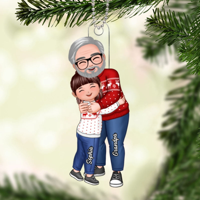 Grandpa & Grandkid Hugging Doll Style Christmas Gift For Grandpa Grandchildren Personalized Acrylic Ornament