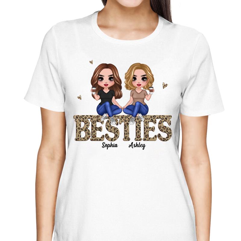 Doll Besties Sisters Sitting On Leopard Words Personalized Shirt