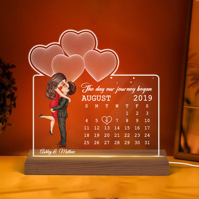 Kissing Couple Under 3D Heart Anniversary Date Calendar Personalized Custom Shape Acrylic Plaque With LED Night Light - Anniversary Gift For Couple - Gift For Him Gift For Her
