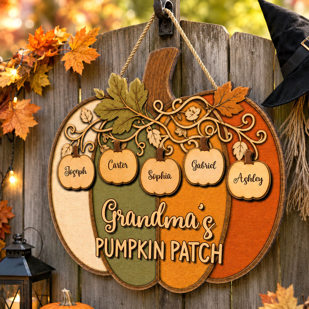 Grandma Grandpa Colorful Pumpkin 2D Flat - Personalized Wood Sign - Fall Season Decoration