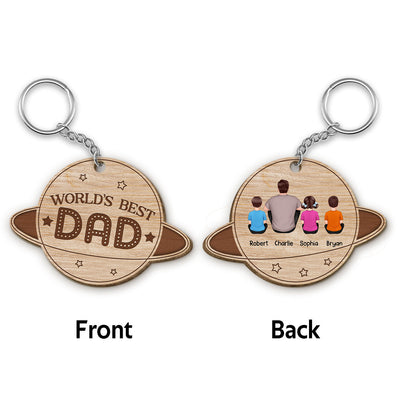 World‘s Best Dad Back View Planet Personalized Wooden Keychain