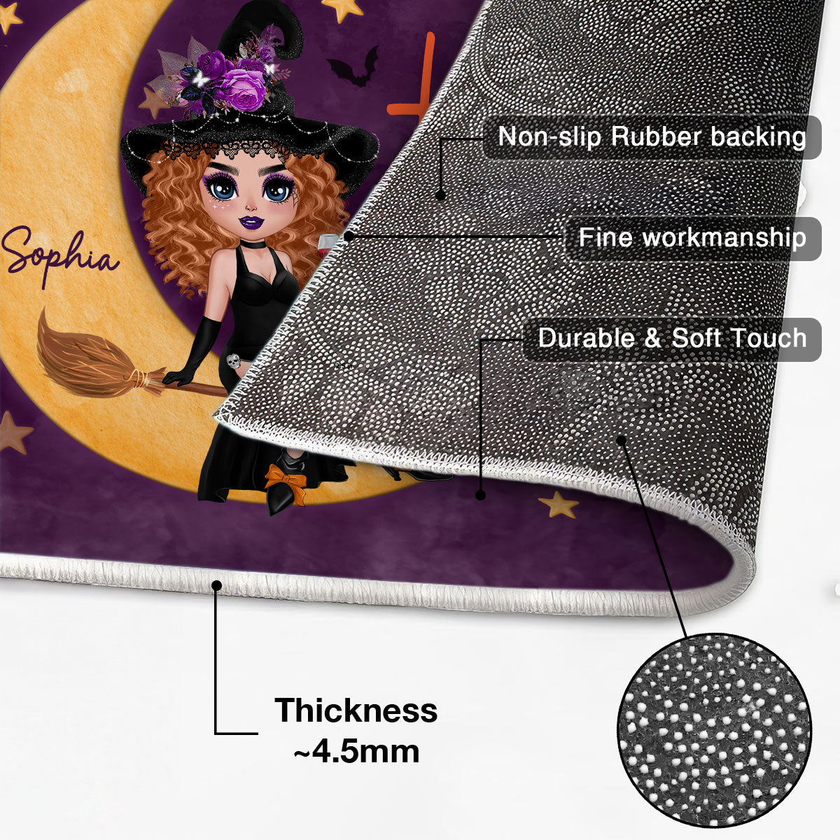 Hello Witches Doll Sitting Personalized Doormat, Gift For Girl, Woman