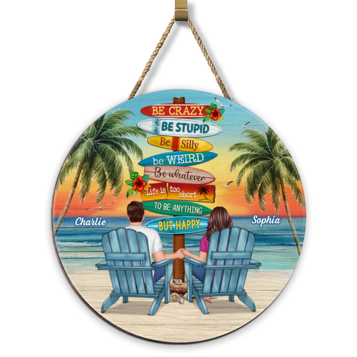 Be Anything But Happy Sitting Couple Personalized Wood Sign