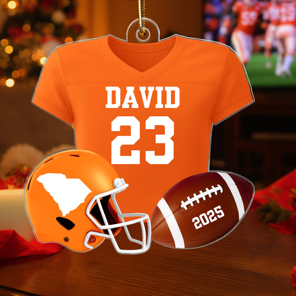 3D Effect Proud American Football Uniform With State Map - Personalized Acrylic Ornament - Gift For Football Lovers