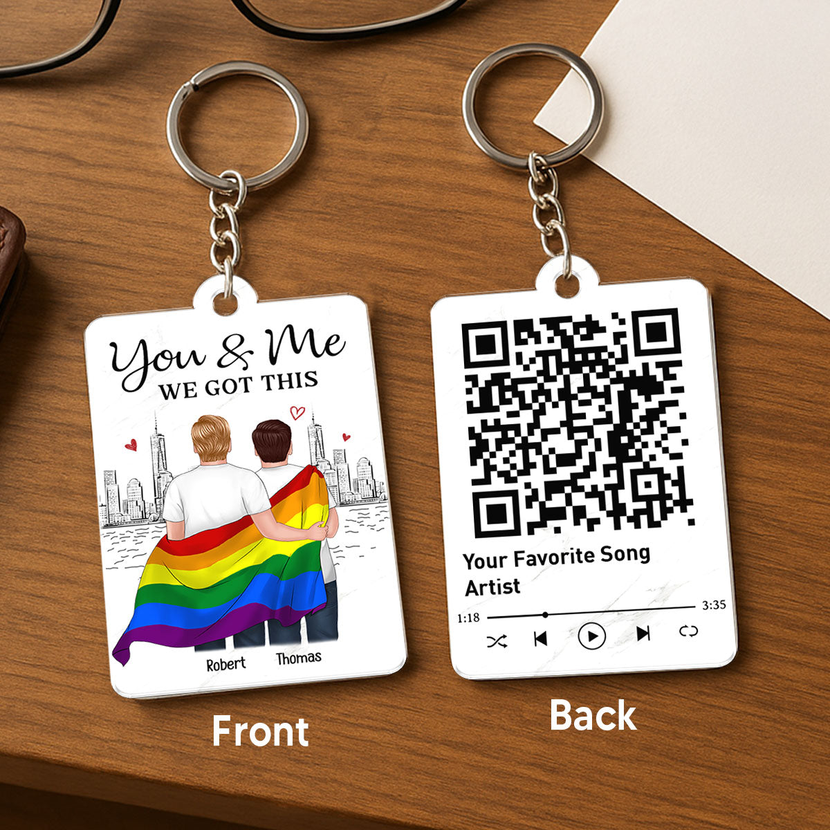 You're My Rainbow LGBT Couple Favorite Song QR Code Personalized Acrylic Keychain