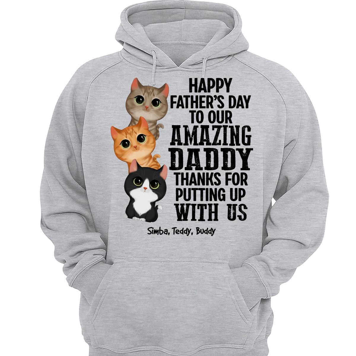 Watercolor Cute Cats Thanks For Putting Up With Us Cat Dad Personalized Shirt