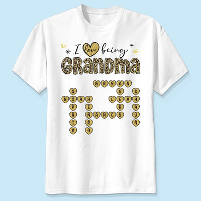 Loving Being A Grandma Leopard Heart Crossword Puzzle Personalized Shirt