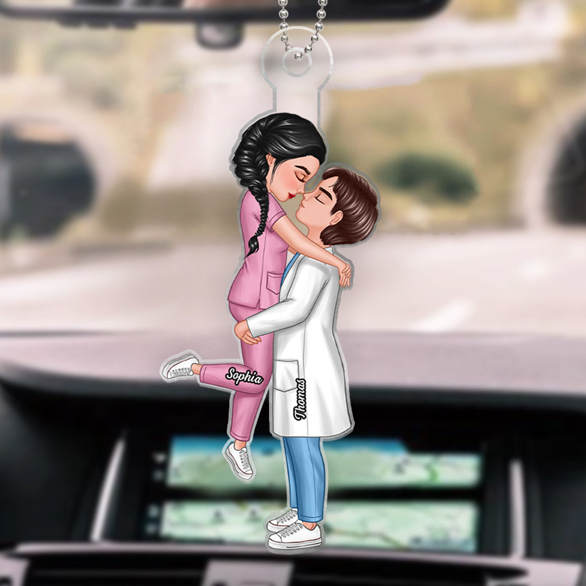 Hero Couple Hugging Kissing Personalized Acrylic Car Hanger Ornament, Anniversary  Gift For Him, For Her, For The Couple