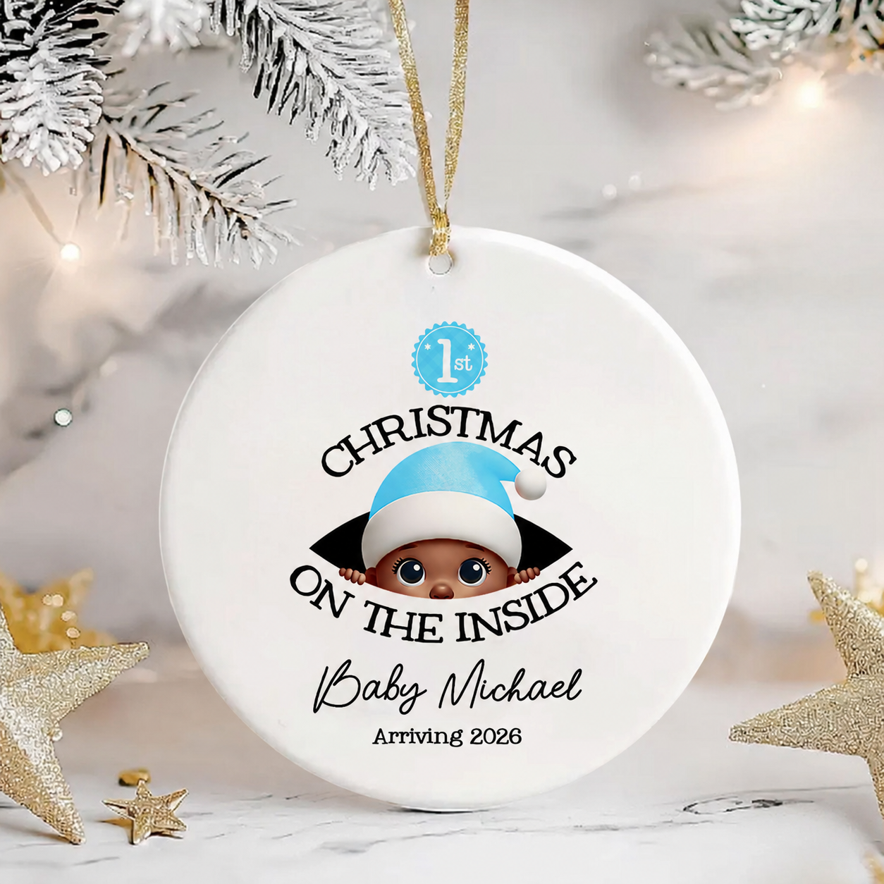 [Custom Skin Tone] Personalized Baby's First Christmas On the Inside Ornament, Custom Pregnancy Reveal Ornament, Expecting Parents
