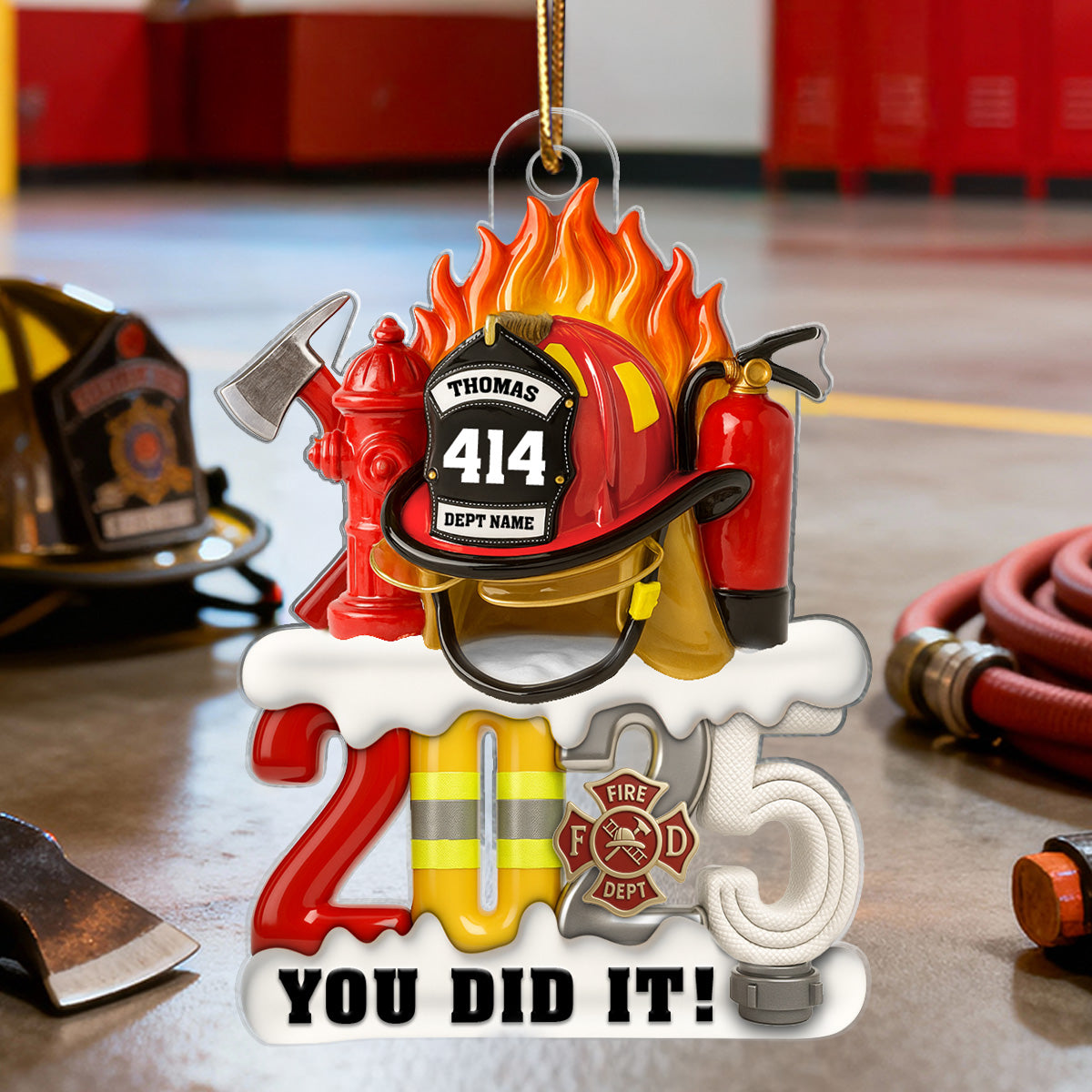 3D Effect 2025 Firefighter Things You Did It - Personalized Acrylic Ornament - Fire Academy Graduation Gift, Promotion Gift